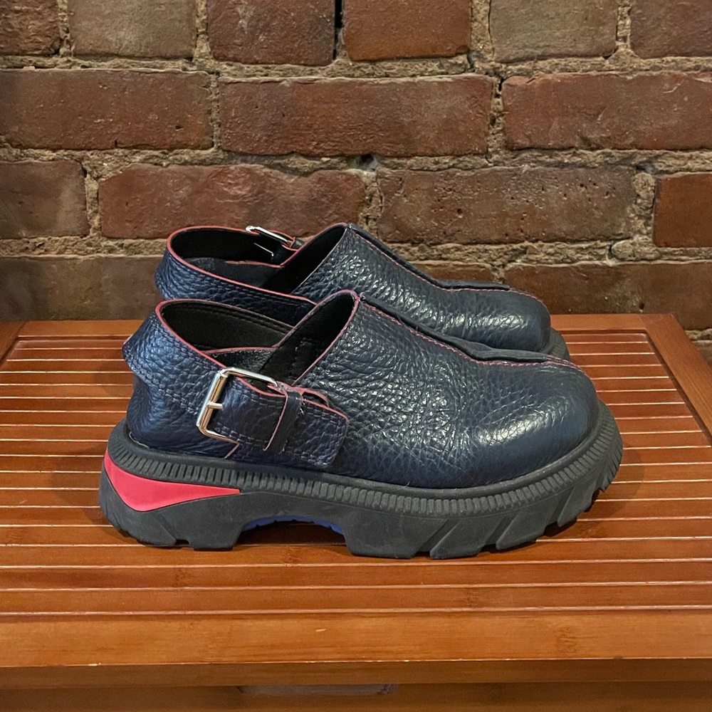 Miista blue leather clogs